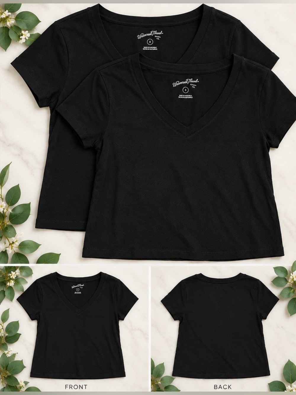 Universal Thread Black V-Neck Cropped Short Sleeve Tee - 2pk